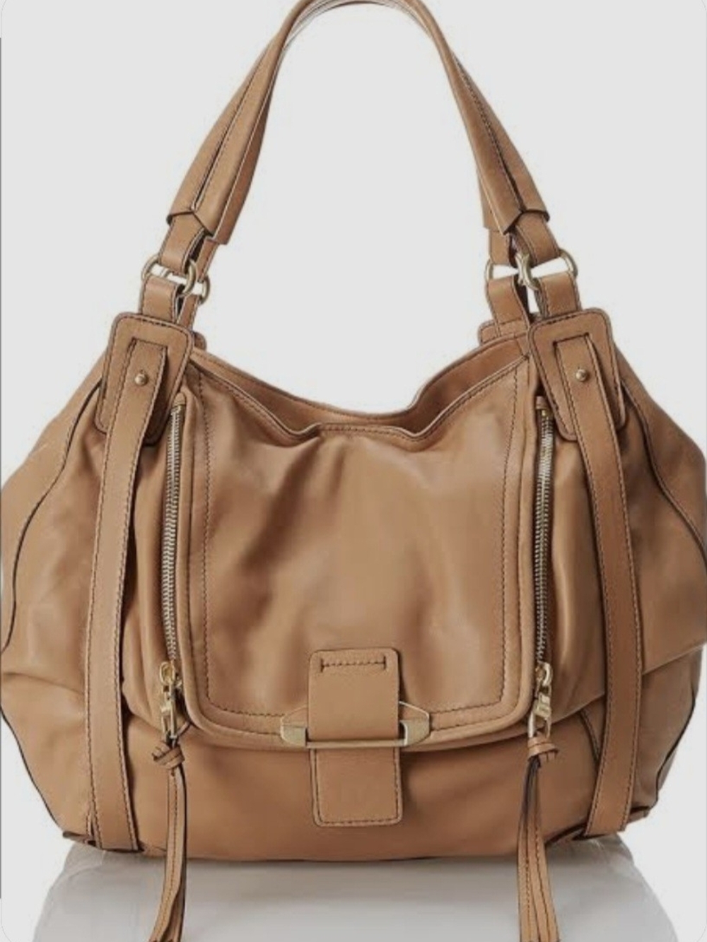 Kooba Jonnie Camel Pebbled Leather Hobo Shoulder Bag Handbag Purse